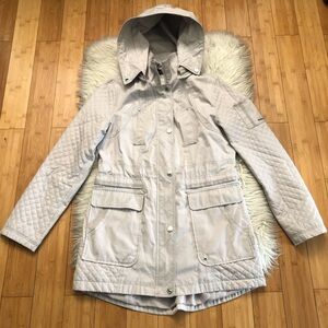Laundry by Shelli Segal Quilted Detachable Hooded Drawstring Beige Jacket Coat L